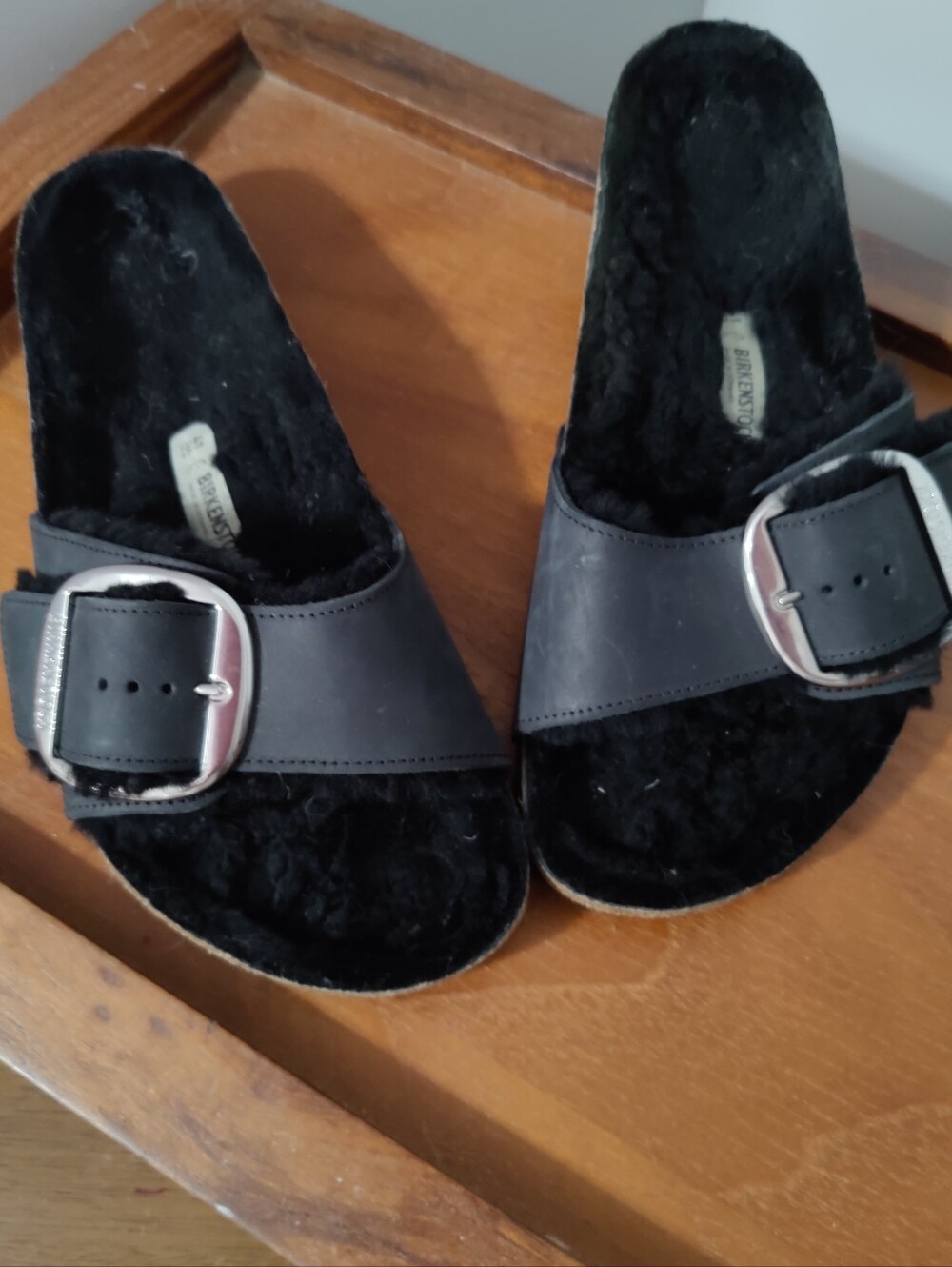 Birkenstock Madrid leather strap Big Buckle Shearling luxury Slides 9.5